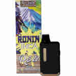 A 5-gram packaged product labeled "Ronin Disposable Vapes 5g" with a mountain image, alongside a black vaping device with gold accents. The text "RS11 Indica" is visible on the packaging, showcasing the sleek design of Ronin Disposable Vapes.