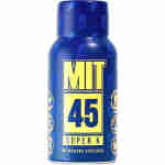 A blue bottle labeled "MIT 45 Super K Mitragyna Speciosa" featuring the number 45 and various branding logos, this potent Kratom Shot packs a punch with its specially formulated blend.