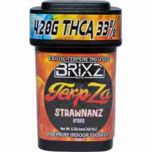 BRIXZ NYC TerpZa 33% THCa Flower – Exotic Flavor Enhanced Indoor Flower 4.20g -(Strawnanz – Hybrid)