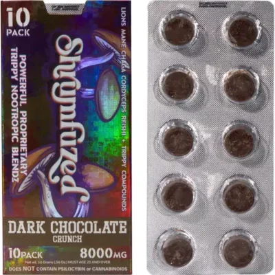 Shrumfuzed Nootropic Trippy Psychedelic Mushroom Chocolate 10pc Dark chocolate crunch.