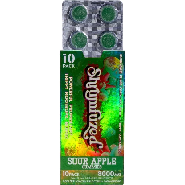 Shrumfuzed Nootropic Trippy Psychedelic Mushroom Gummies 10pc sour apple.