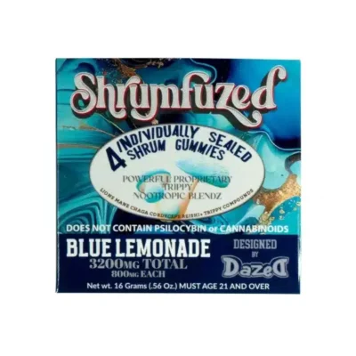 Shrumfuzed Nootropic Trippy Psychedelic Mushroom Gummies 4 Piece Blue Lemonade Flavor.