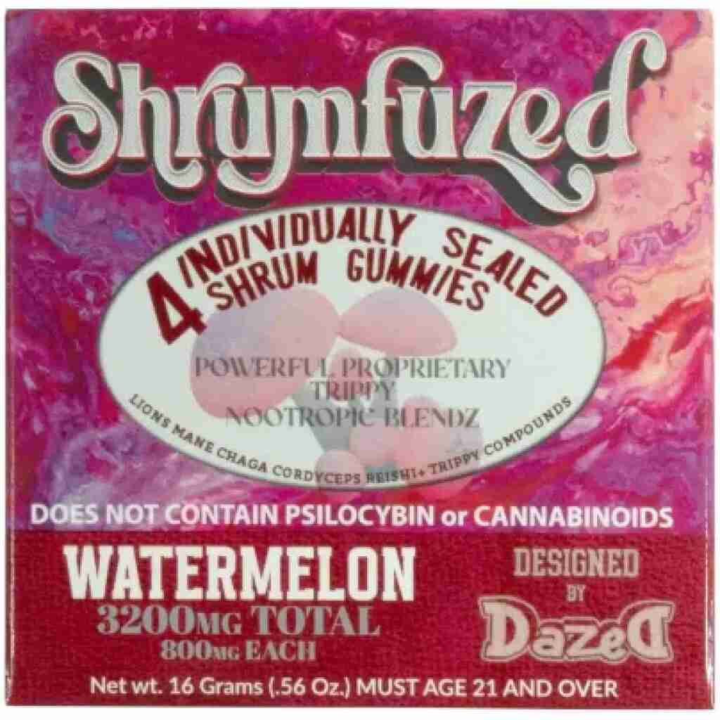 Shrumfuzed Nootropic Trippy Psychedelic Mushroom Gummies 4 Piece Watermelon Flavor.