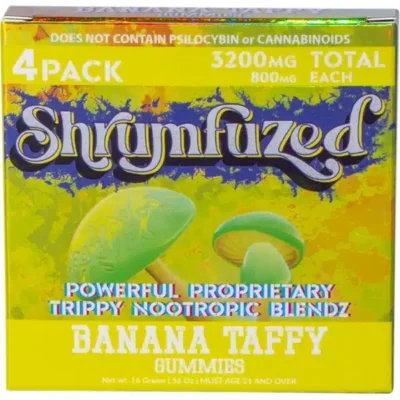 Shrumfuzed Nootropic Trippy Psychedelic Mushroom Gummies 4 Piece banana taffy.