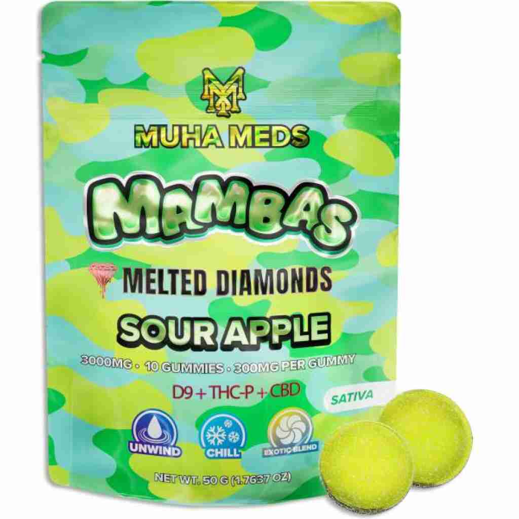 muha meds mambas melted diamonds gummies 10pc sour apple