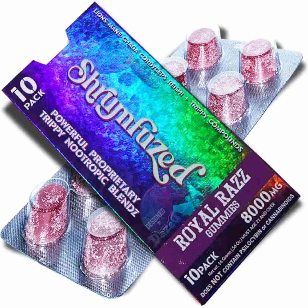 shrumfuzed nootropics trippy psychedelic mushroom gummies 10pk royal razz.