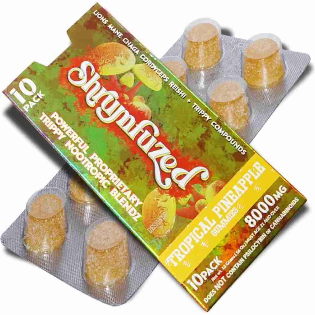 shrumfuzed nootropics trippy psychedelic mushroom gummies 10pk tropical pineapple.