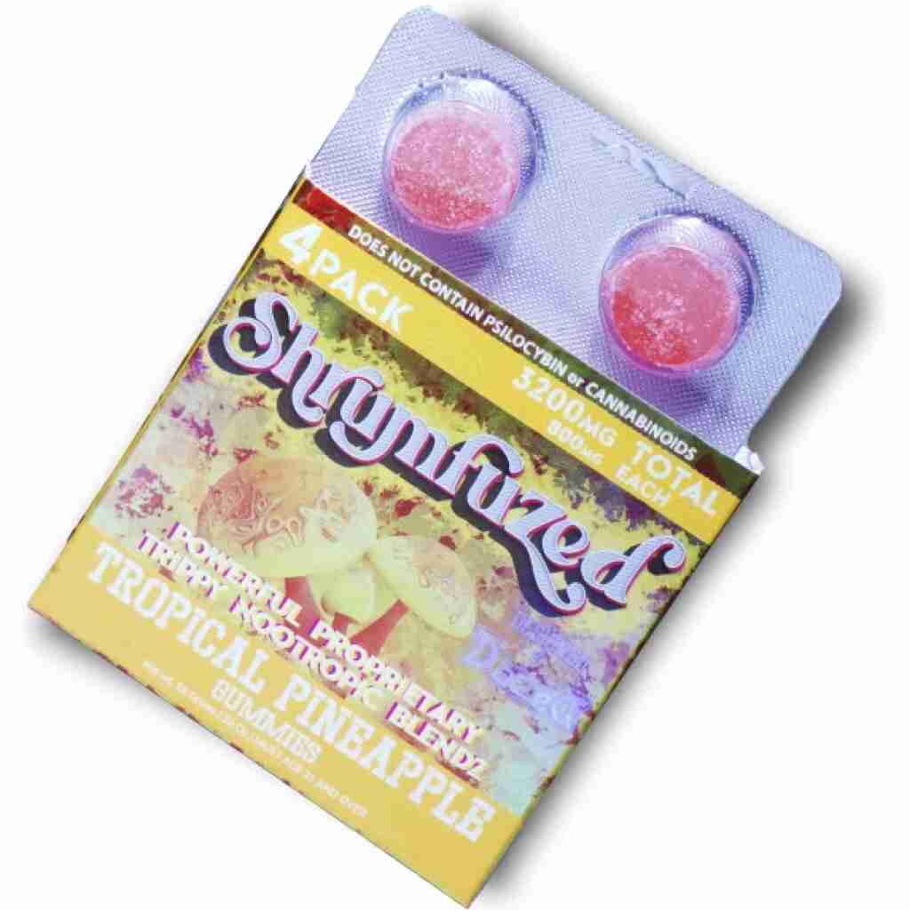 shrumfuzed nootropics trippy psychedelic mushroom gummies 4pk tropical pineapple.