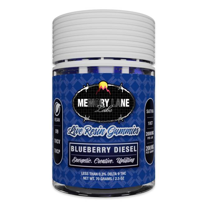 Memory Lane Delta-9 Vegan Gummies 2000mg 10pcBlueberry Diesel