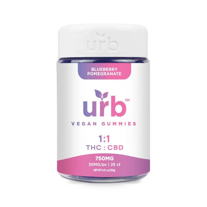 Urb 1:1 THC CBD Gummies 750mg 25pc Blueberry Pomegranate