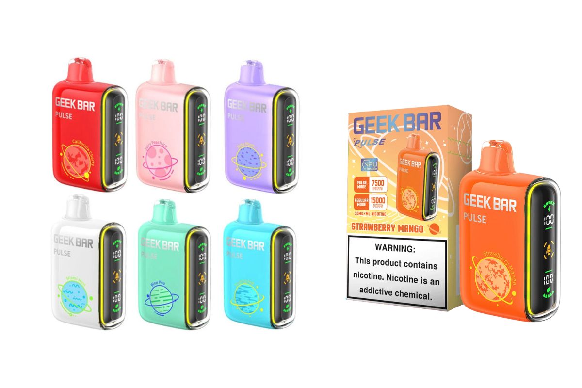 A collection of Geek Bar Pulse series disposable nicotine vapes.