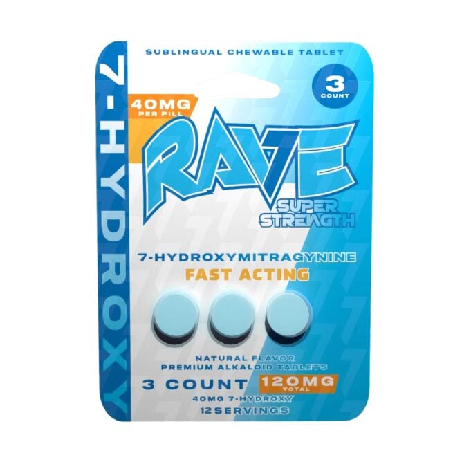 Rave Kratom 7 Hydroxy Tablets Super Strength 3ct BLUE