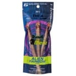 The Dazed 3-Pack AI Blenz THCA Pre-Roll 2g features a blue and green package with vibrant cosmic designs, containing three pre-rolls, each 2 grams (totaling 6 grams) with 36% THCA. It includes the warning: Keep out of reach of children.