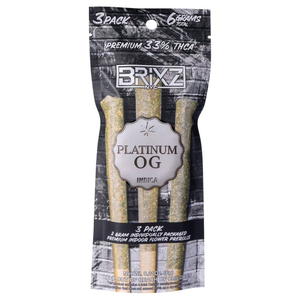 BRIXZ Premium Indoor THCa Pre-Roll 2g 3pk Platinum OG