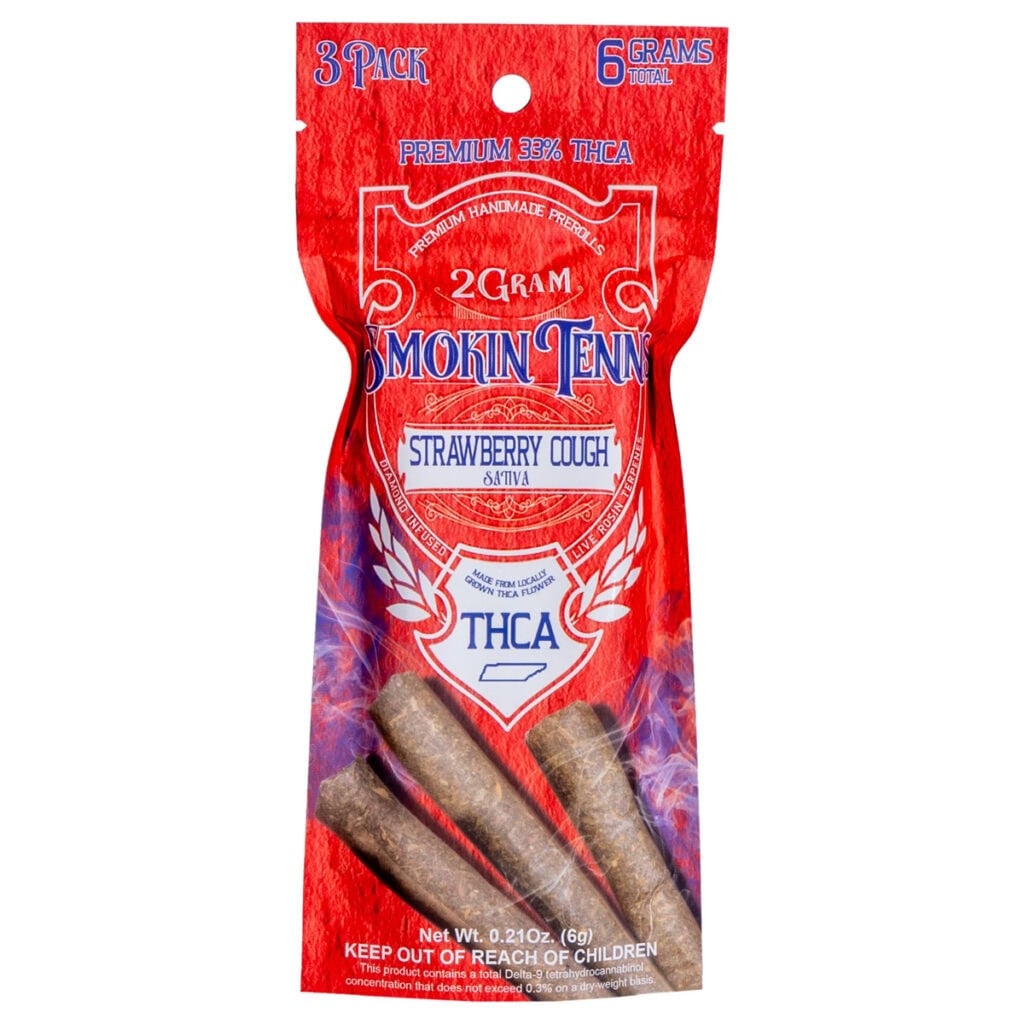 Smokin Tenns 3-Pack THCa Pre-Roll 2g Strawberry Cough