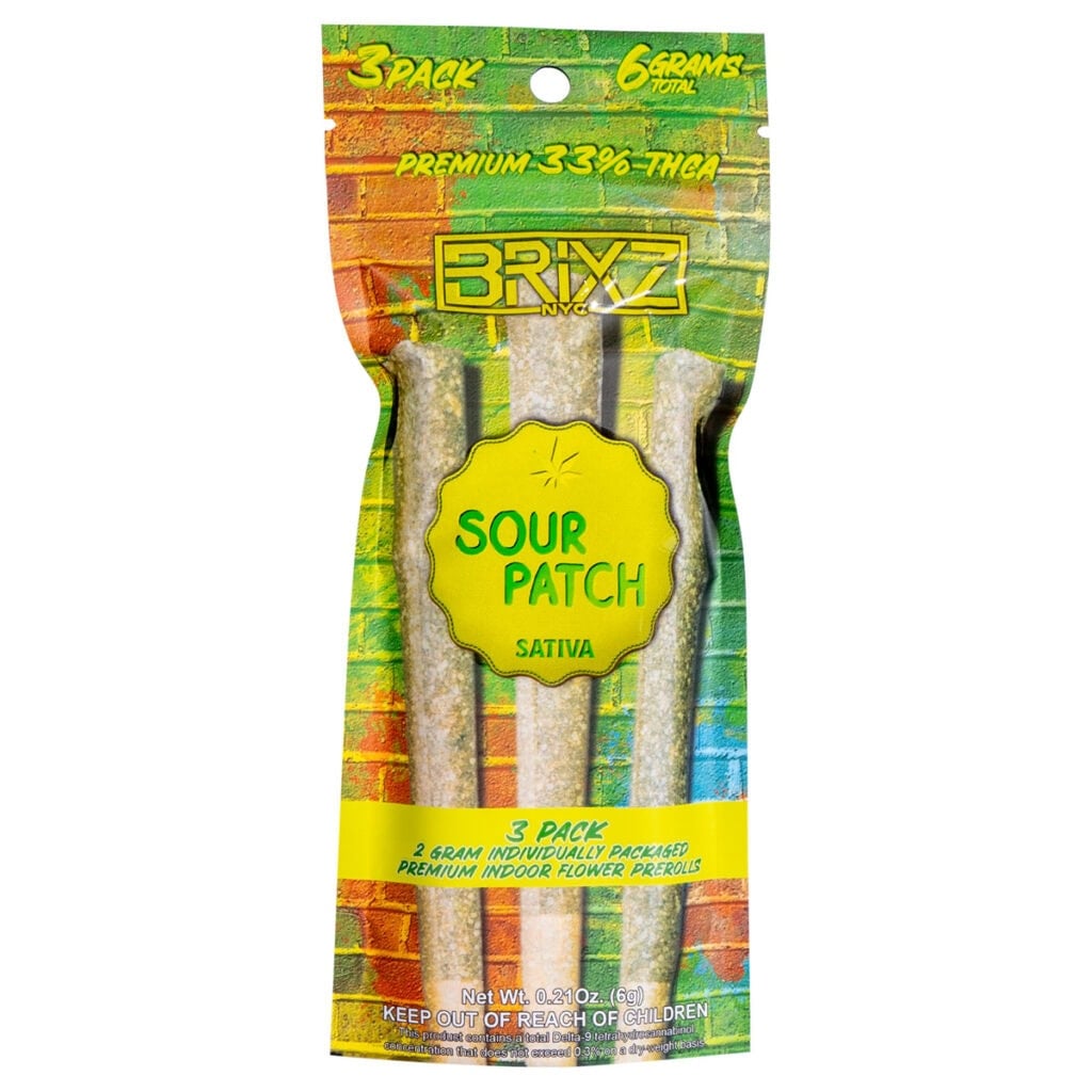 BRIXZ Premium Indoor THCa Pre-Roll 2g 3pk Sour Patch