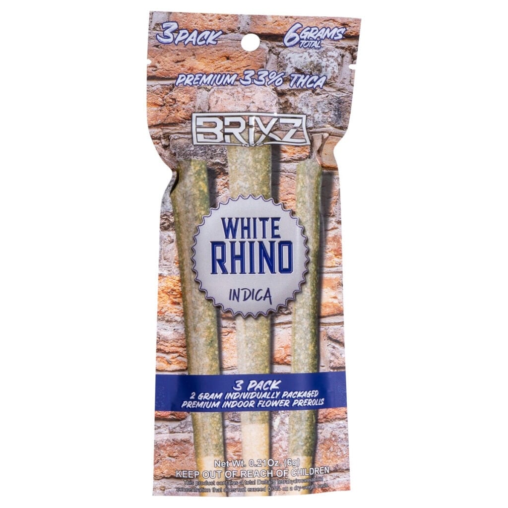 BRIXZ Premium Indoor THCa Pre-Roll 2g 3pk White Rhino