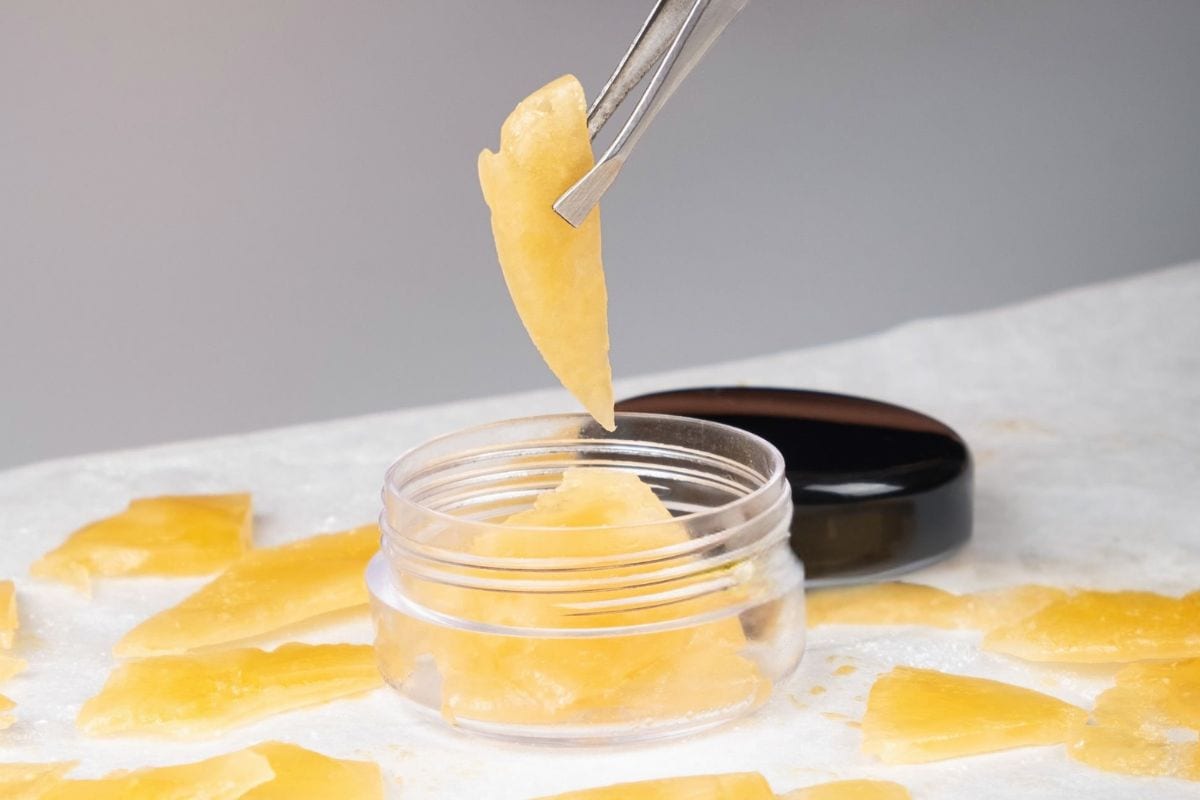 A cannabis dab stored in a small jar