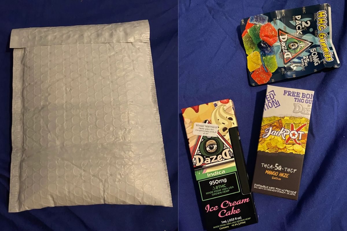 A collection of vapes and other products packed in a plastic bag shown in the image