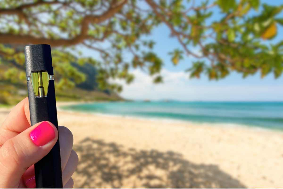 A lady holding a Stiiizy Pod vape