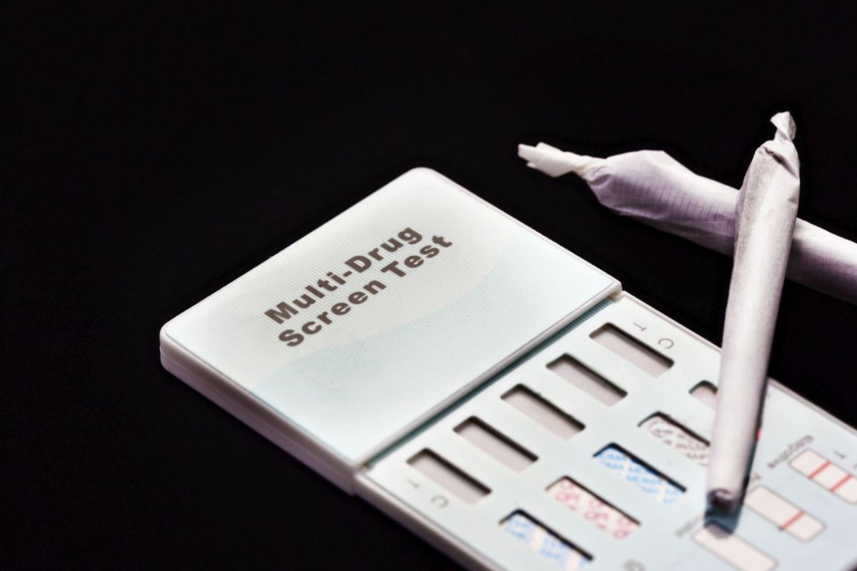 An image displaying a multi-drug screen test alongside two THC blunts