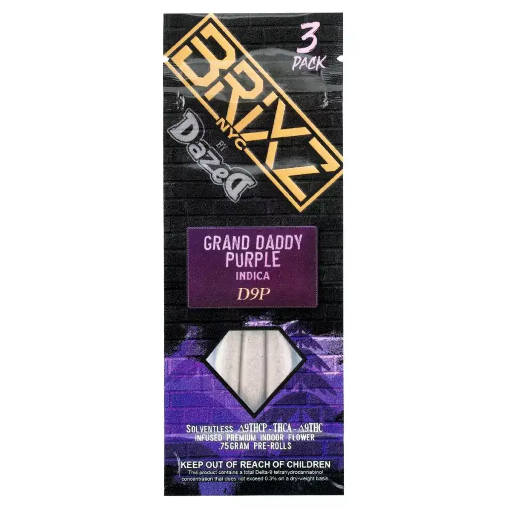 BRIXZ D9P Shatterwalkerz Pre-Roll 2.25g 3pk Grandaddy Purple