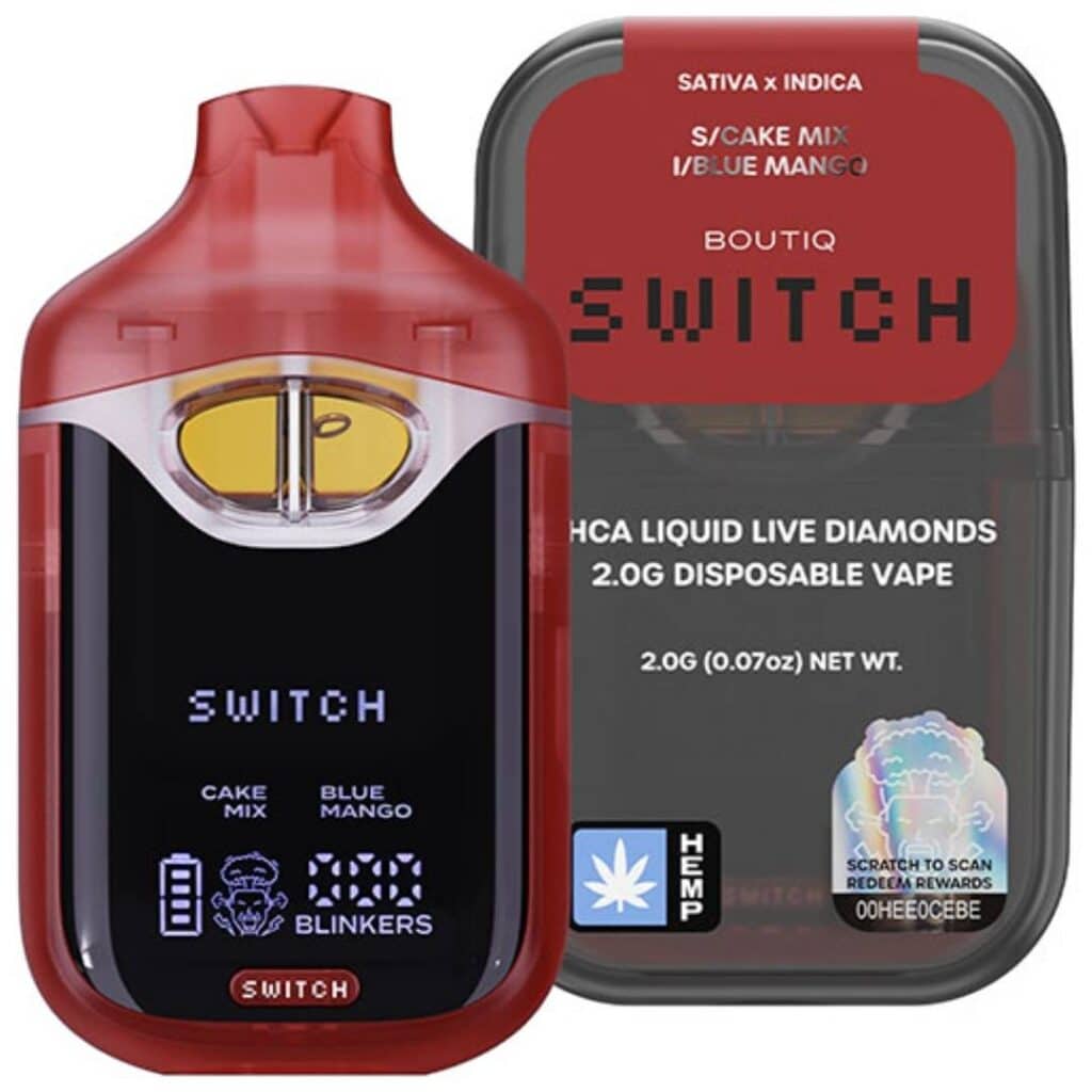 Boutiq Switch V4 THCa Liquid Diamond Disposable 2g Cake Mix (Sativa) × Blue Mango (Indica)