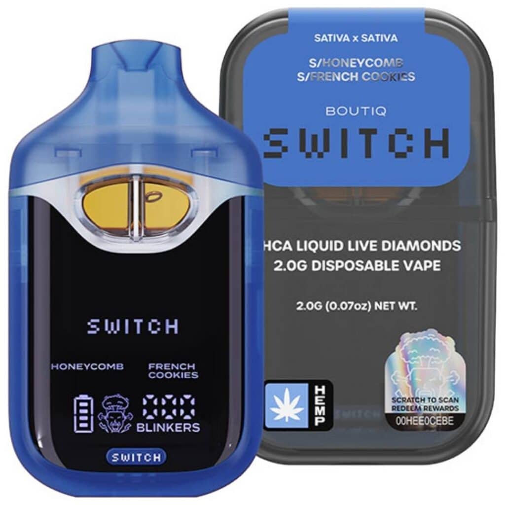 Boutiq Switch V4 THCa Liquid Diamond Disposable 2g Honeycomb (Sativa) × French Cookies (Sativa)