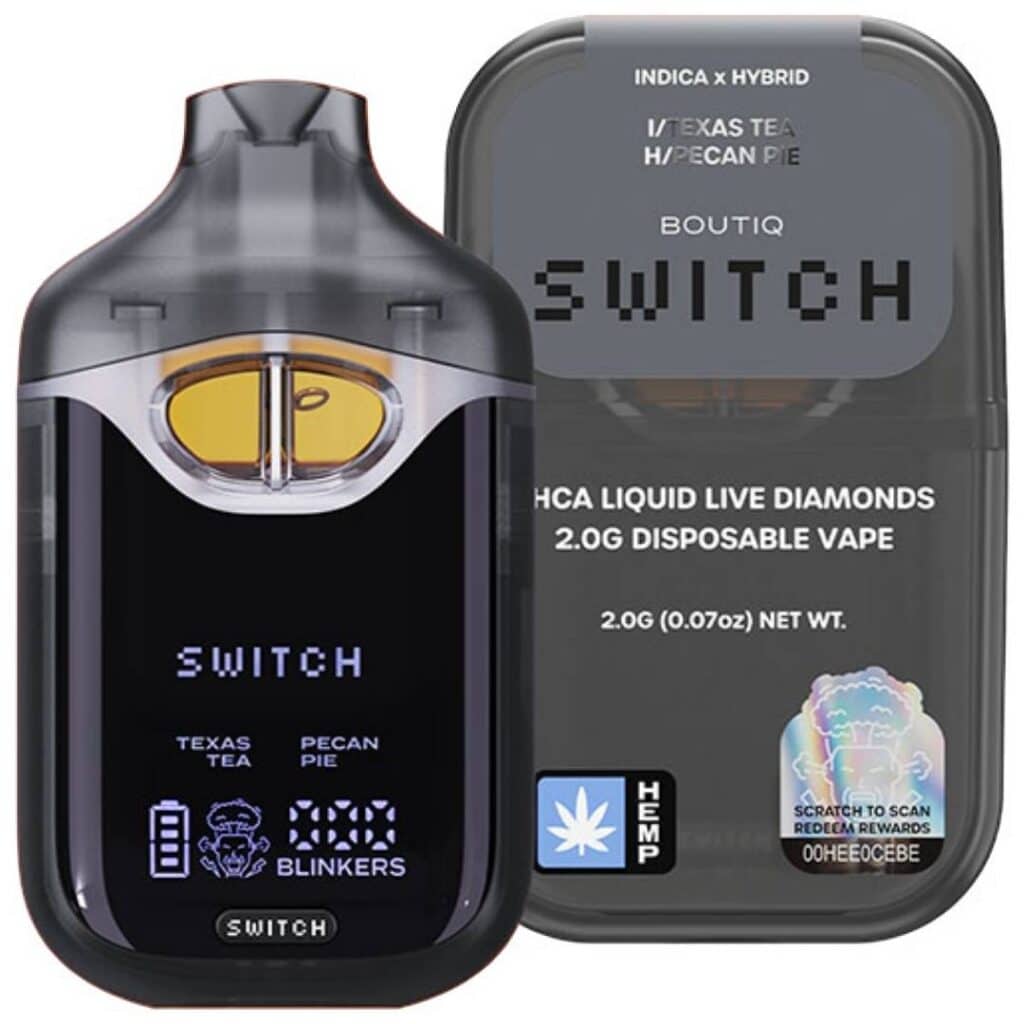 Boutiq Switch V4 THCa Liquid Diamond Disposable 2g Texas Tea (Indica) × Pecan Pie (Hybrid)