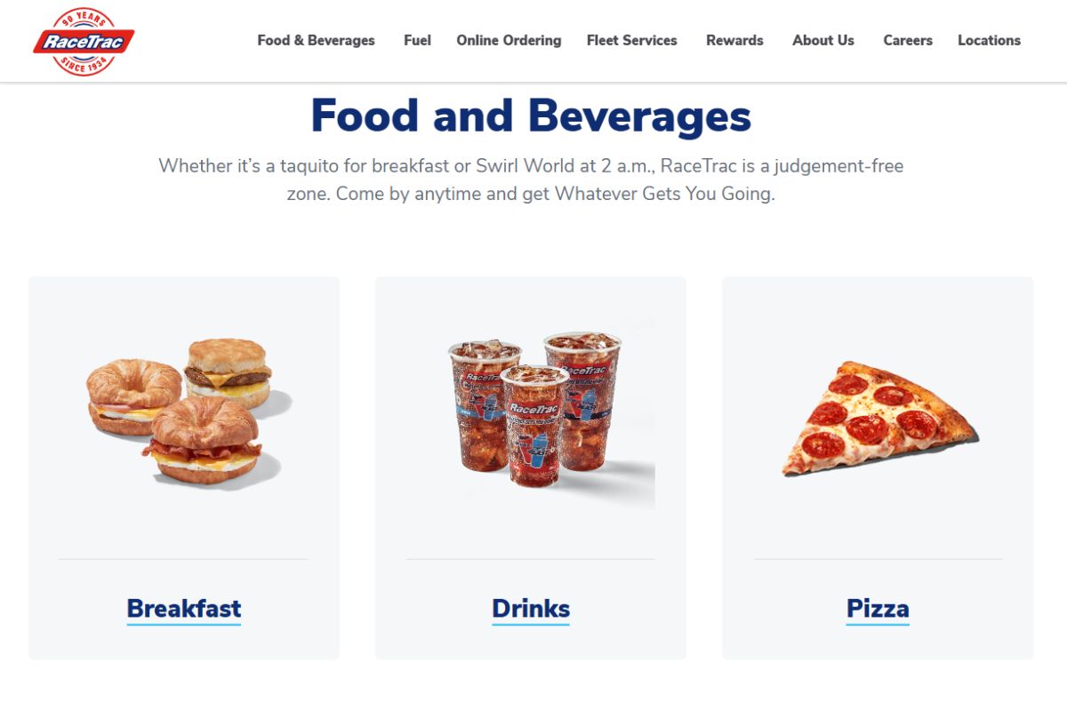 A collection of food and beverages sold by RaceTrac