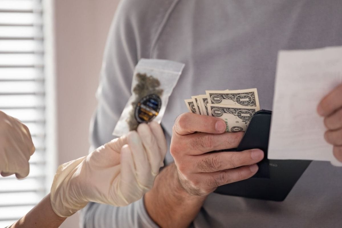 A person is buying THCA flower from a cannabis shop