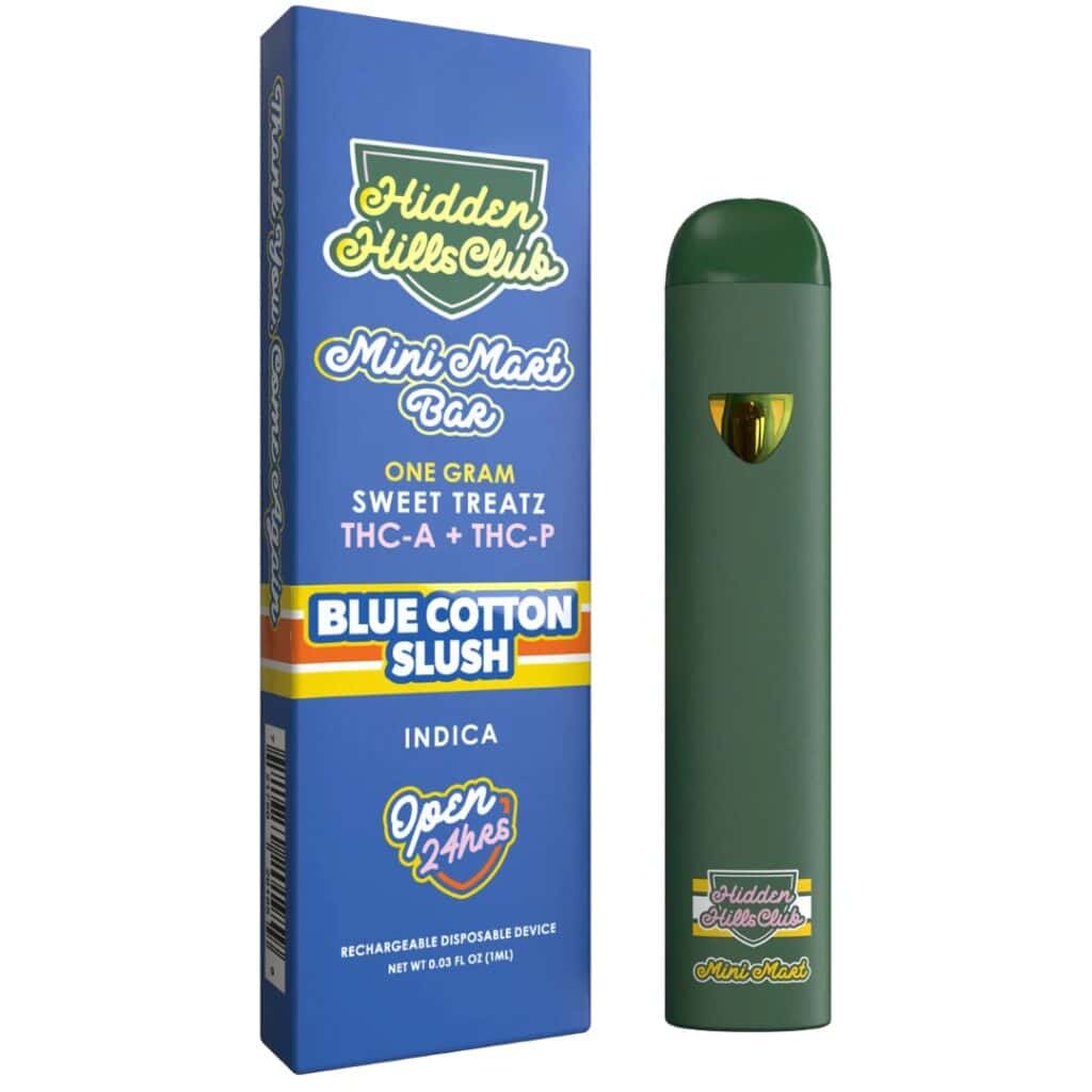Hidden Hills Mini Mart Bar Sweet Treatz THCA + THCP Disposable 1g Blue Cotton Slushie (Indica)