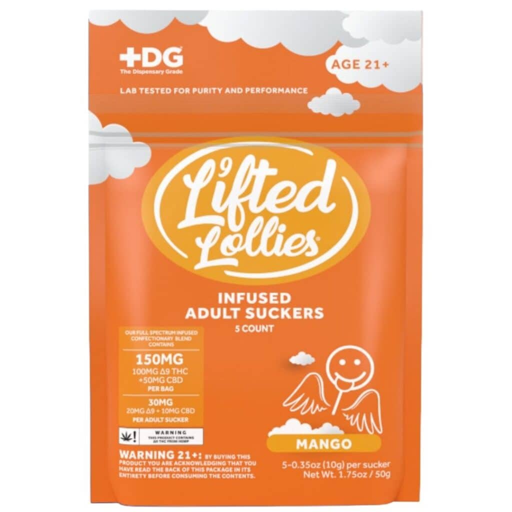 Lifted Lollies 150mg D9 Infused Suckers 5pk Mango