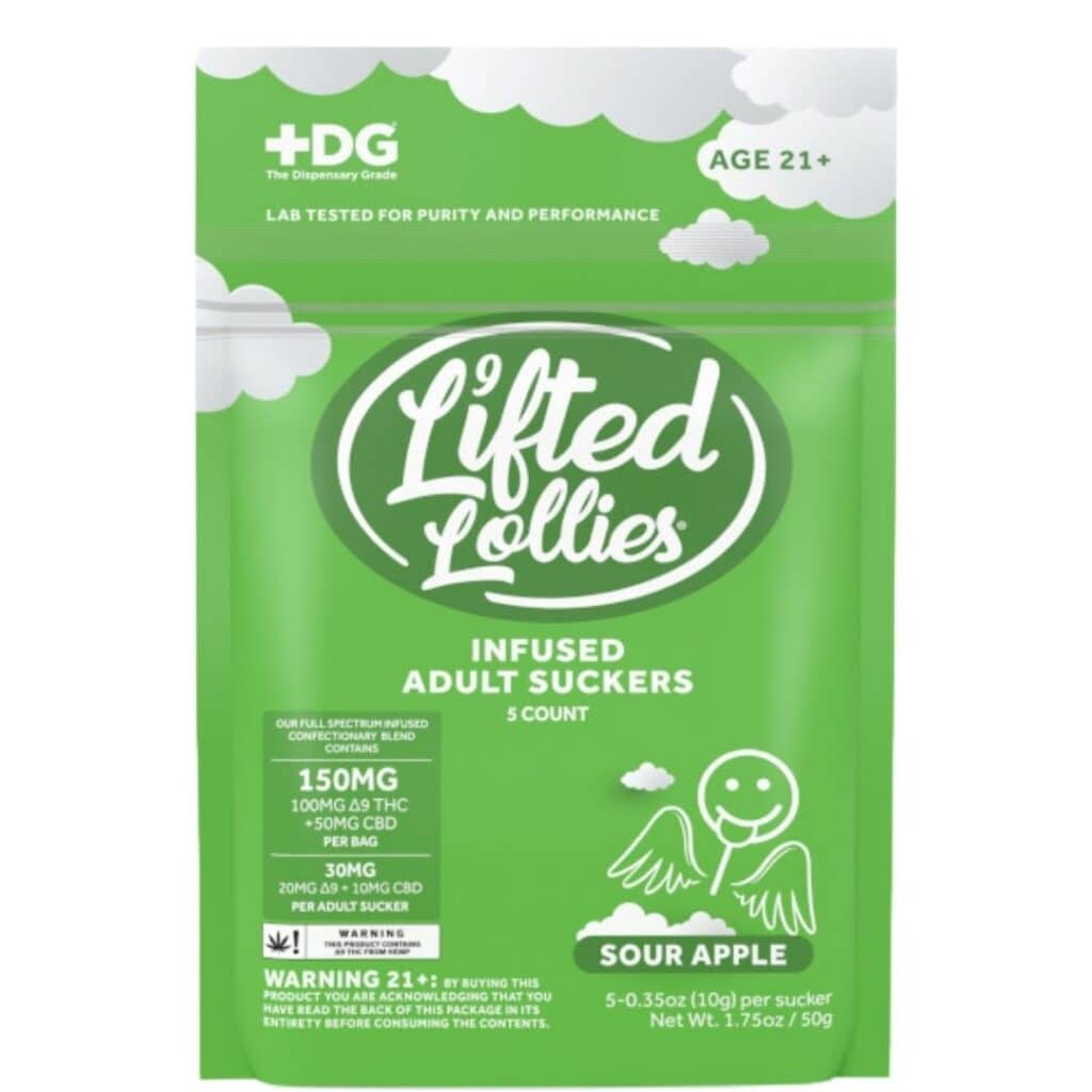 Lifted Lollies 150mg D9 Infused Suckers 5pk Sour Apple