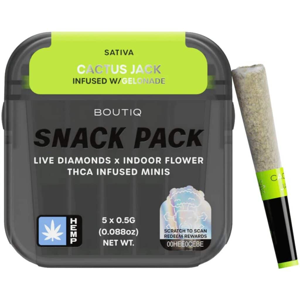 Boutiq Snack Pack Diamond Infused Minis Pre-Rolls 2.5g 5pc Cactus Jack + Gelonade Resin (Sativa)