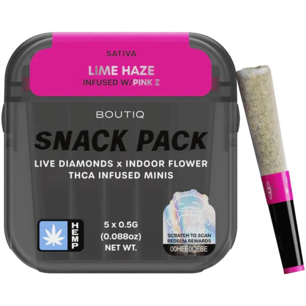 Boutiq Snack Pack Diamond Infused Minis Pre-Rolls 2.5g 5pc Lime Haze + Pink Z Resin (Sativa)