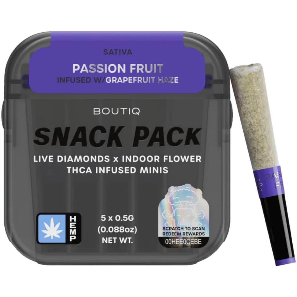 Boutiq Snack Pack Diamond Infused Minis Pre-Rolls 2.5g 5pc Passion Fruit + Grapefruit Haze Resin (Sativa)