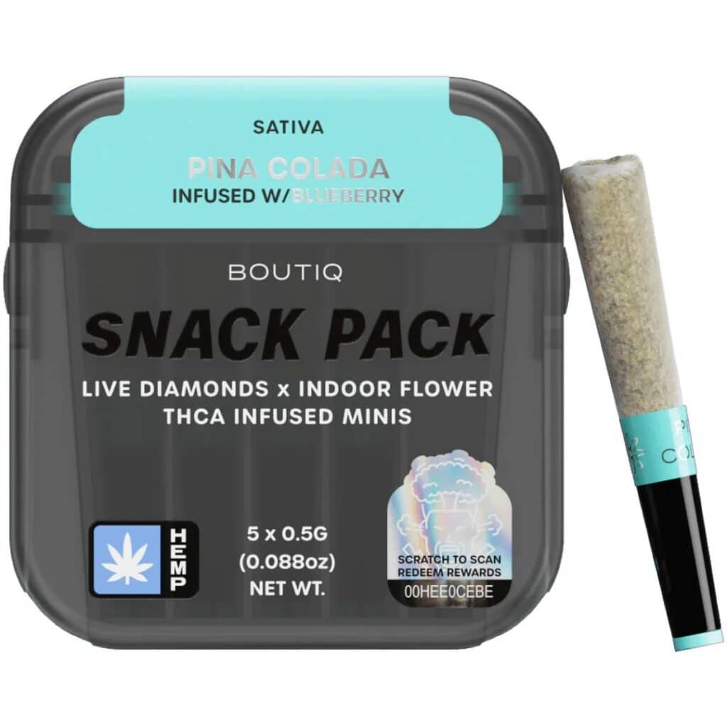 Boutiq Snack Pack Diamond Infused Minis Pre-Rolls 2.5g 5pc Pina Colada + Blueberry Resin (Sativa)