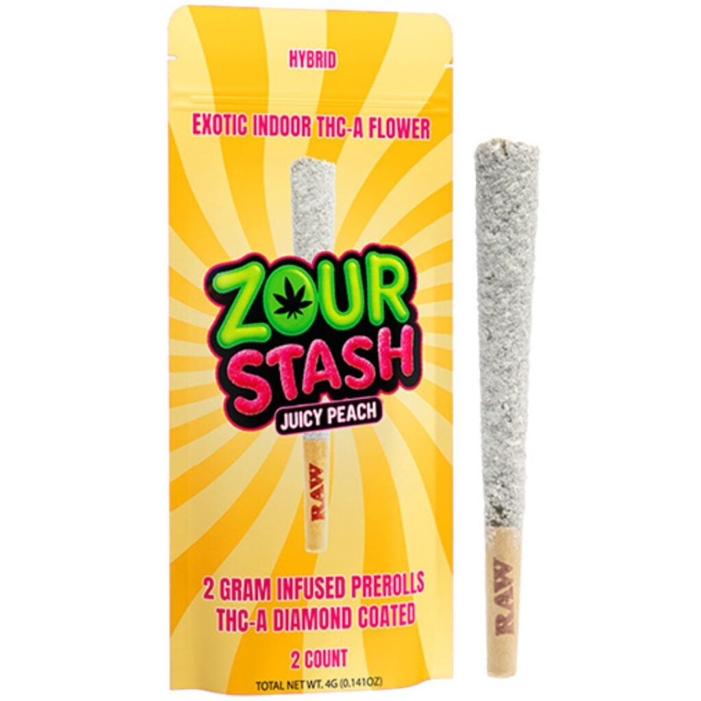 Zour Stash THCa Liquid Diamonds Pre-rolls 4g 2ct Juicy Peach (Hybrid)