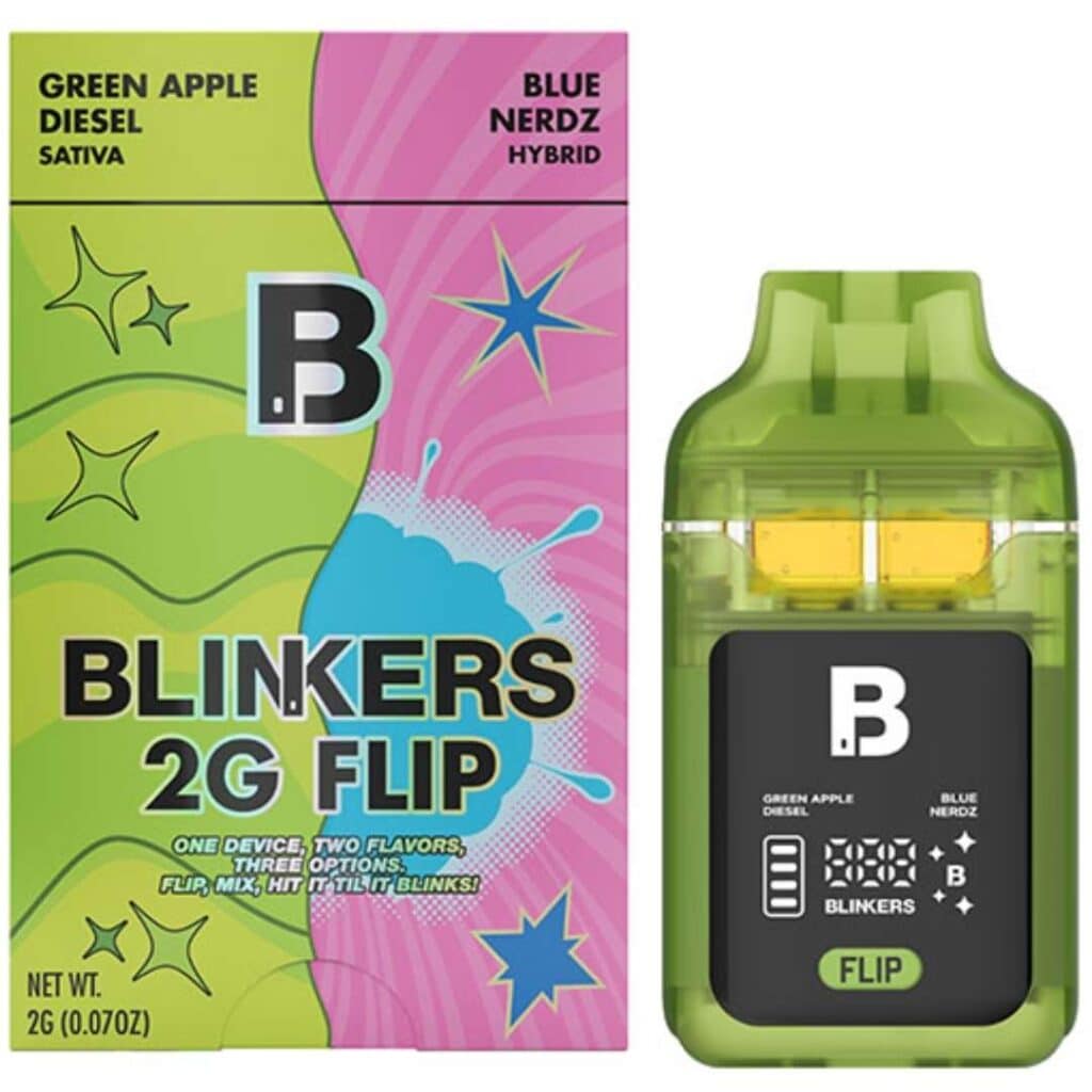 Blinkers FLIP Dual Chamber THCa Disposable 2g Green Apple Diesel (Sativa) × Blue Nerdz (Hybrid)