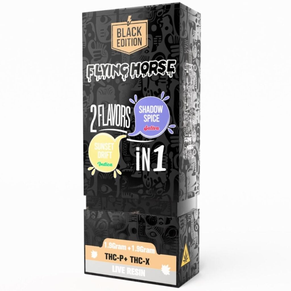 Flying Horse Black Edition Disposable 3.8g Sunset Drift (Indica) + Shadow Spice (Sativa)