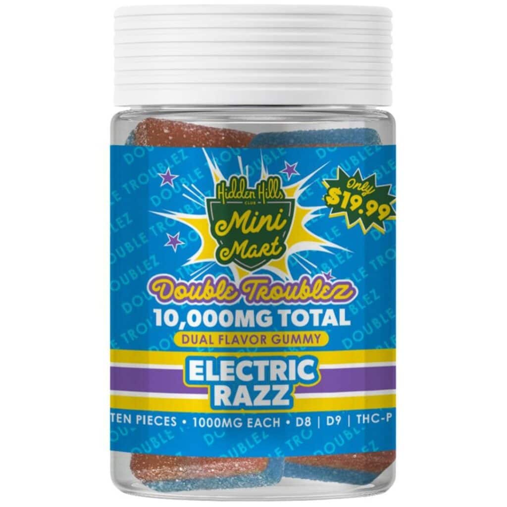 Hidden Hills Mini Mart Double Troublez 10,000mg Gummies 10ct Electric Razz