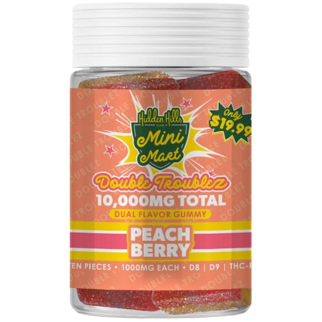 Hidden Hills Mini Mart Double Troublez 10,000mg Gummies 10ct Peach Berry